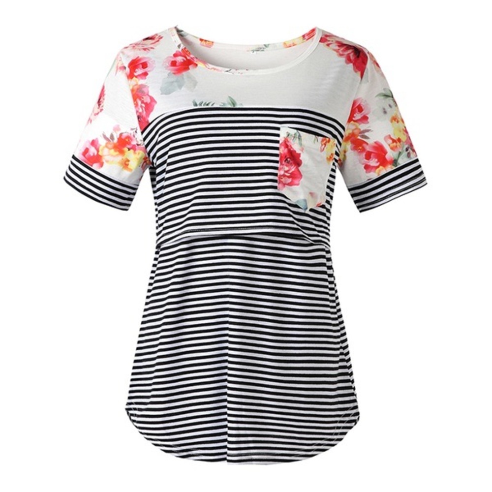 Floral striped nursing tee